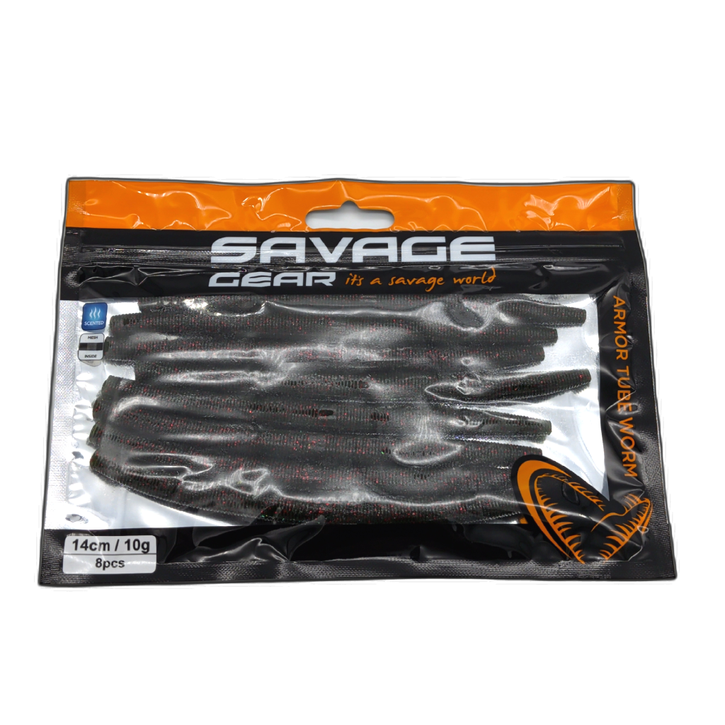 Armor Tube Worm 8pk. 14cm 10g. Sinking Watermelon Red Savage Gear