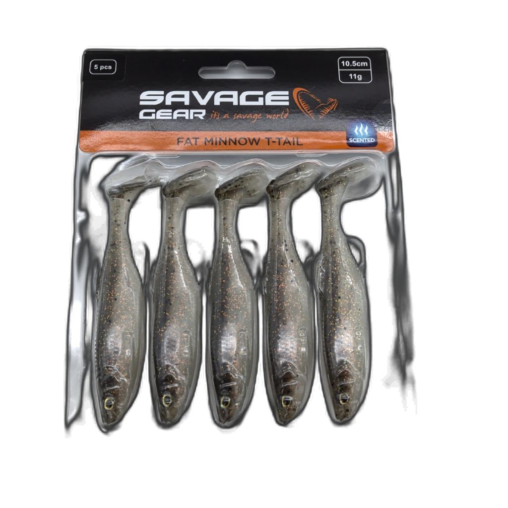 Fat Minnow T-tail 5pk. 10.5cm 11g. Scented Holo Baitfish Savage Gear