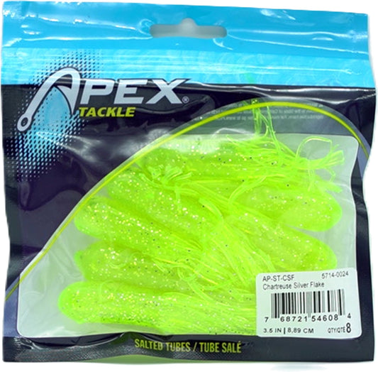 Salted Tube Chartreuse Silver Flake 3.5" 8pk. Apex Tackle - Additional View