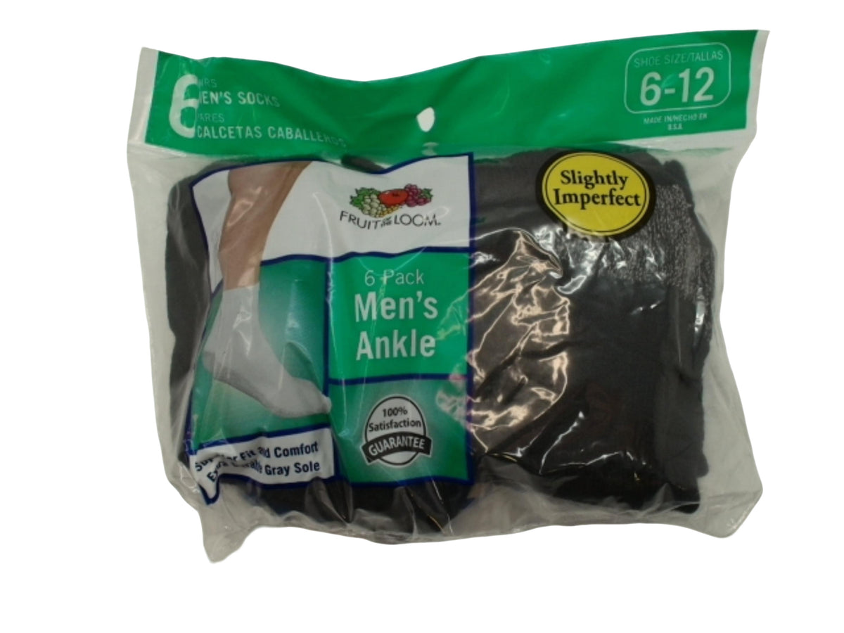 Chaussettes courtes pour hommes, paquet de 6. Noires, taille 39-46 Fruit Of The Loom