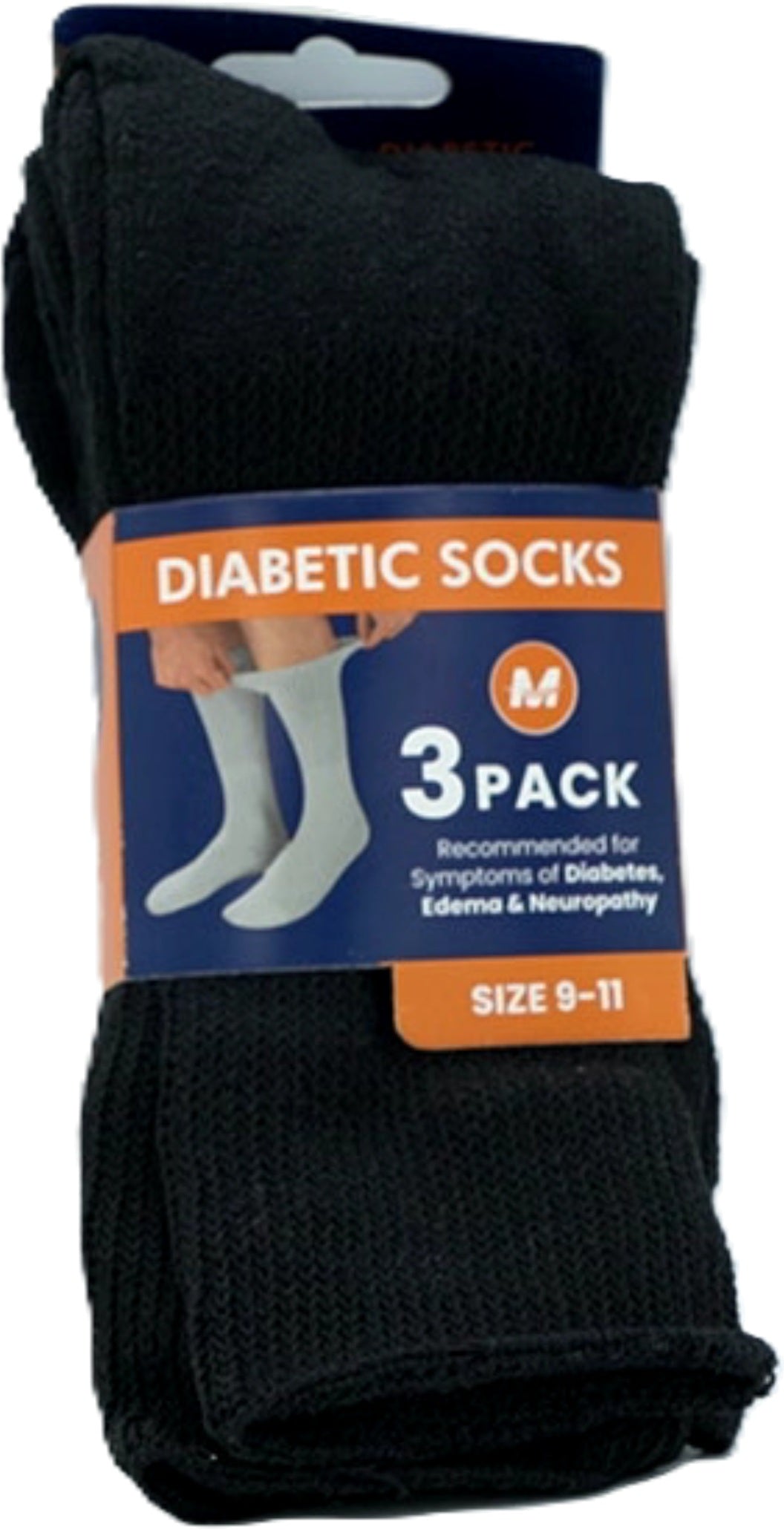 Diabetic Socks 3pk. Black Size 9-11