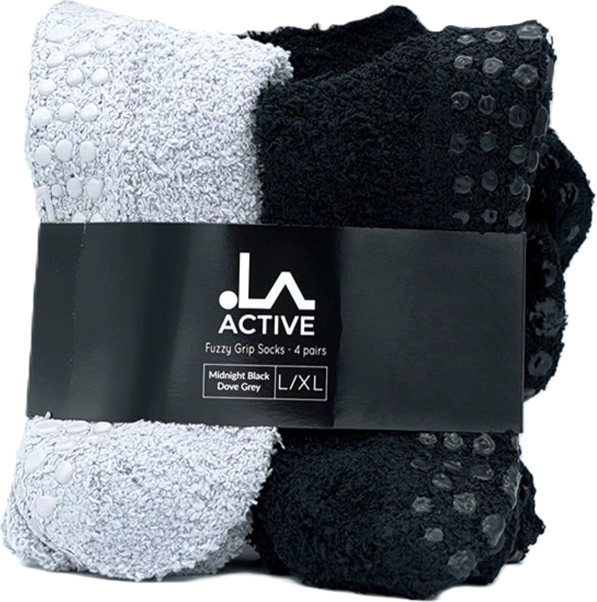 Fuzzy Grip Socks 4pk. Midnight Black, Dove Grey L/xl La Active