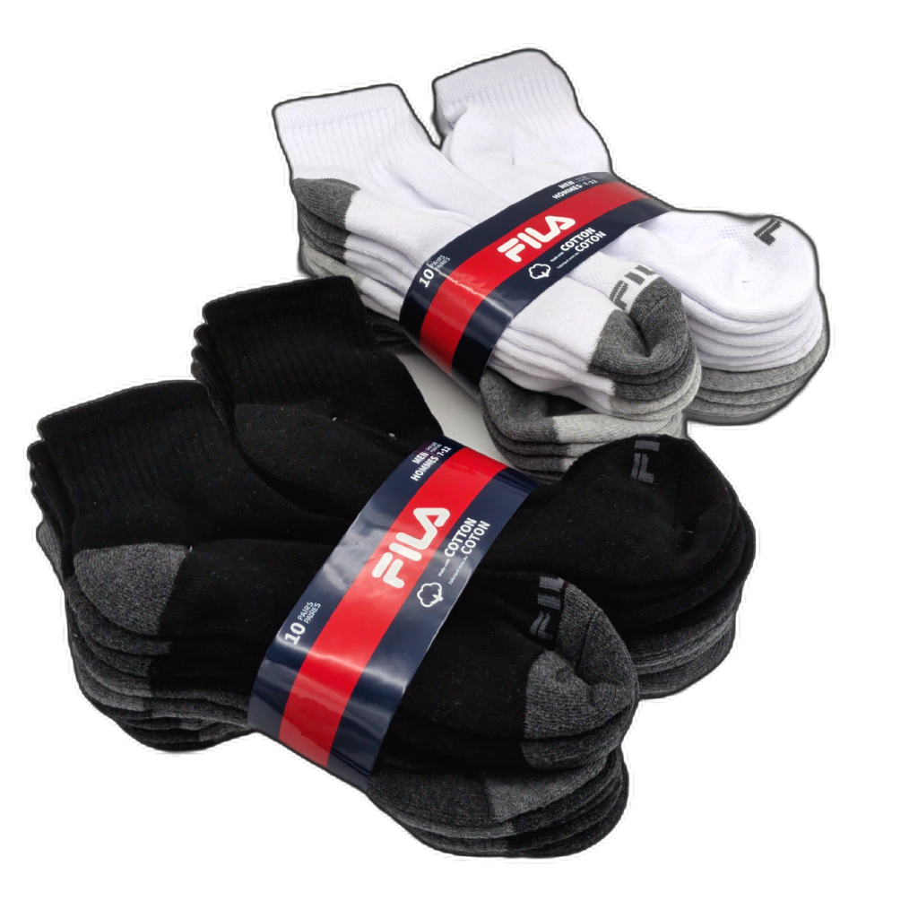 Men's Ankle Socks 10pk. Fila Black/Grey Or White/Grey (ENDCAP)