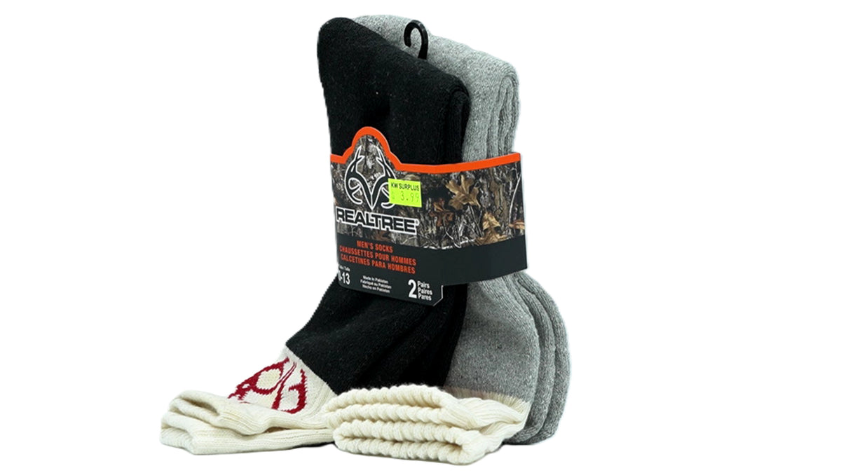 Chaussettes pour homme Realtree 2 paires. Noir/gris assortis Taille 10-13 (ou 3/$10.00)