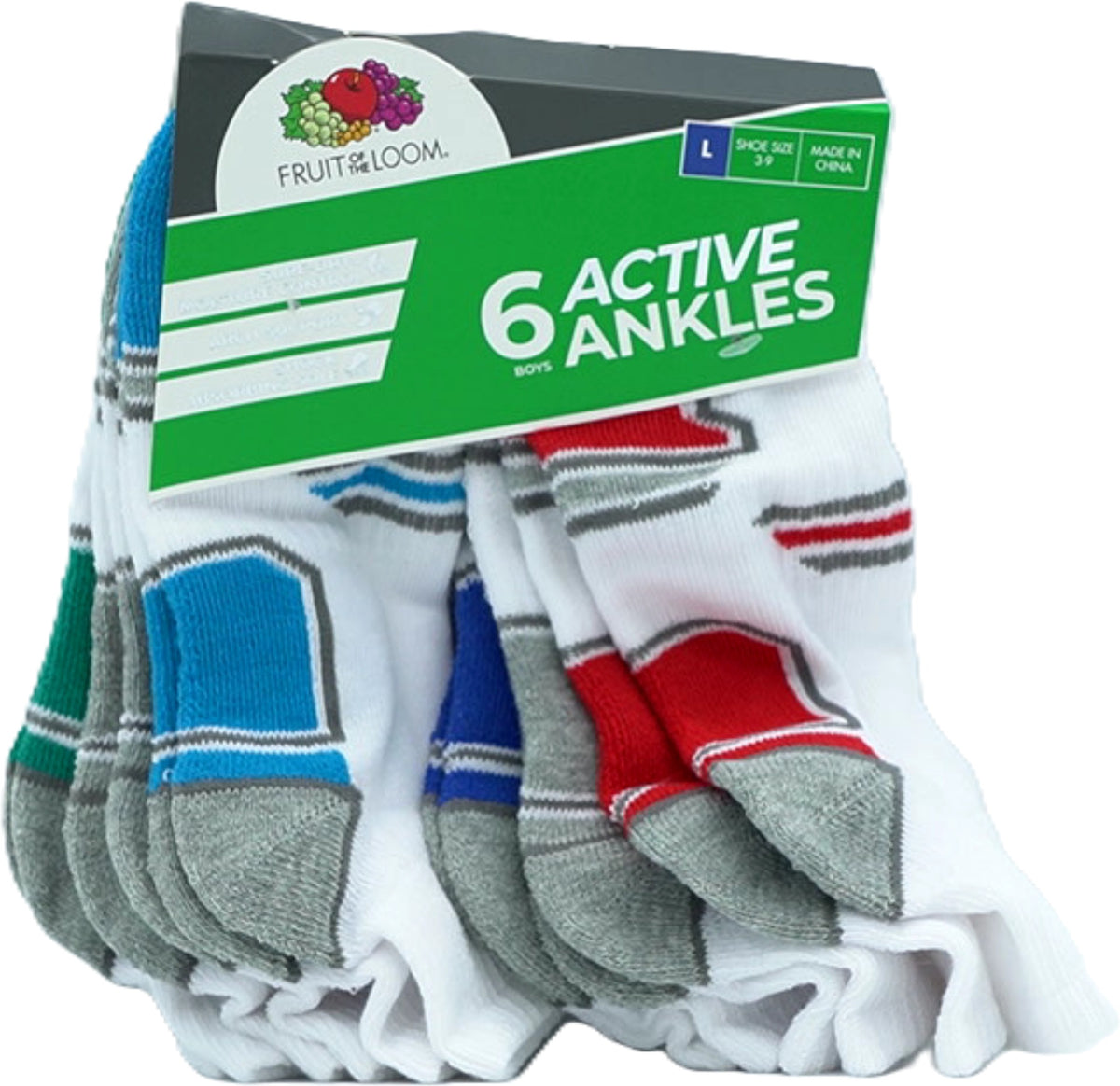 Socks Boy's 6pk. Ankles White Assorted Size 3-9 Fruit Of The Loom