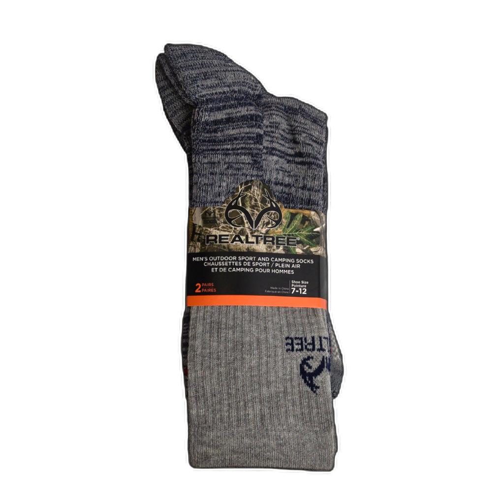 Socks Men's Outdoor Sport & Camping 2pk. Grey Navy Size 7-12 Realtree