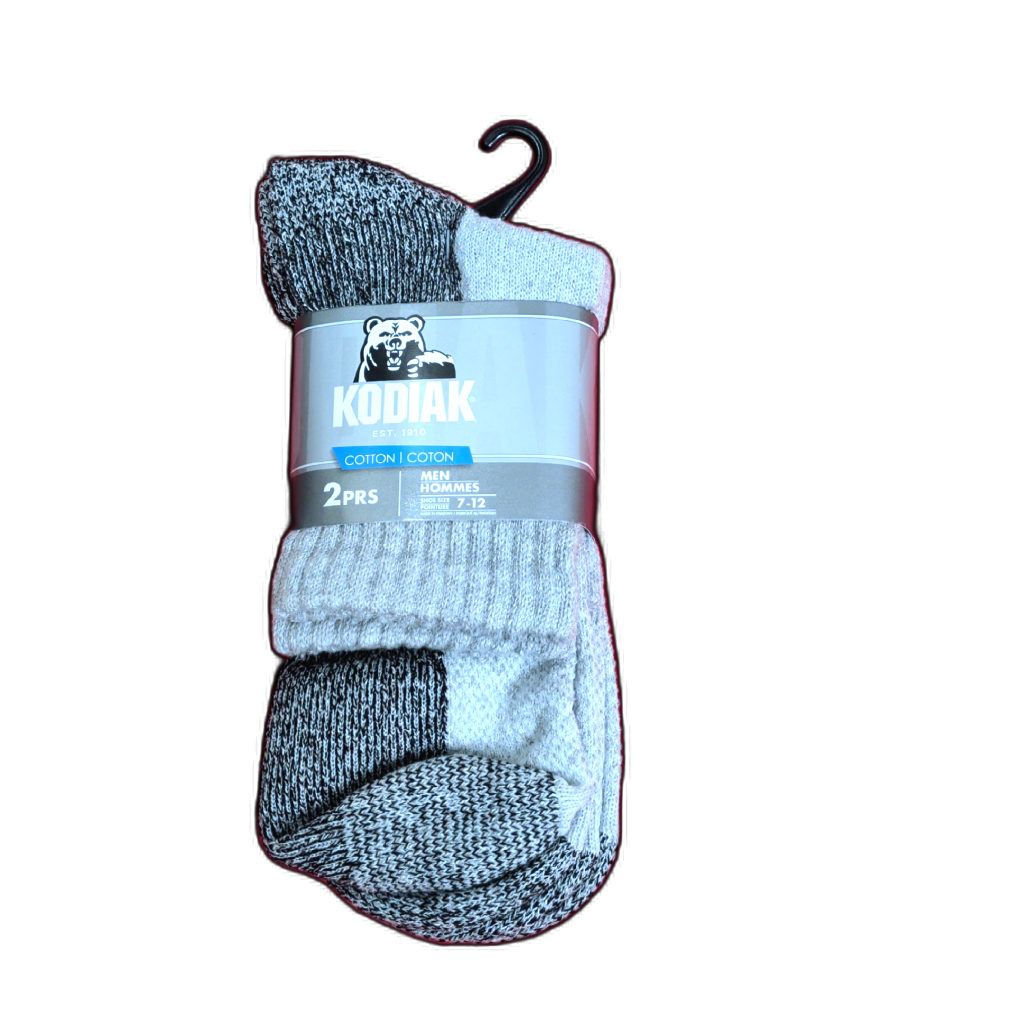 Men's Socks Cotton Grey 2pk. Size 7-12 Kodiak