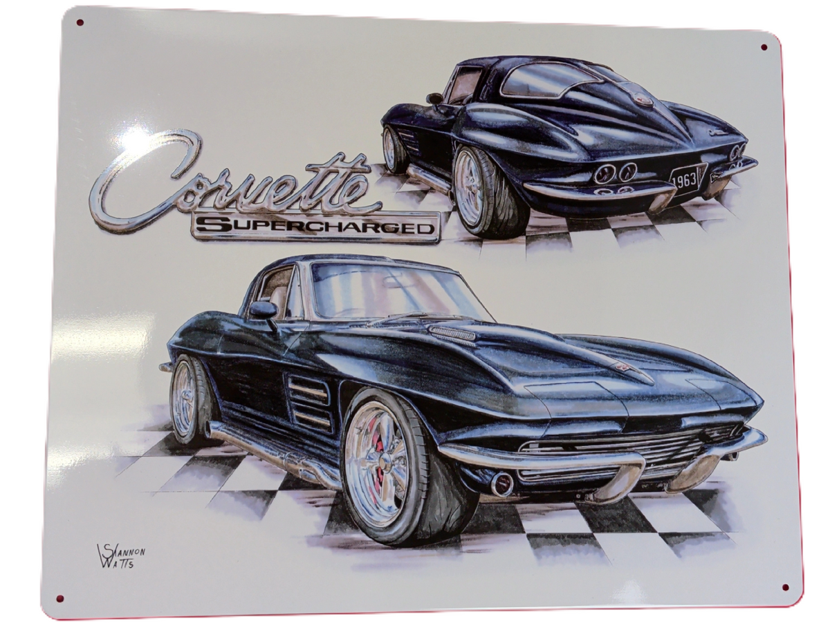 Metal Sign 1963 Corvette Supercharged 12" X 15"