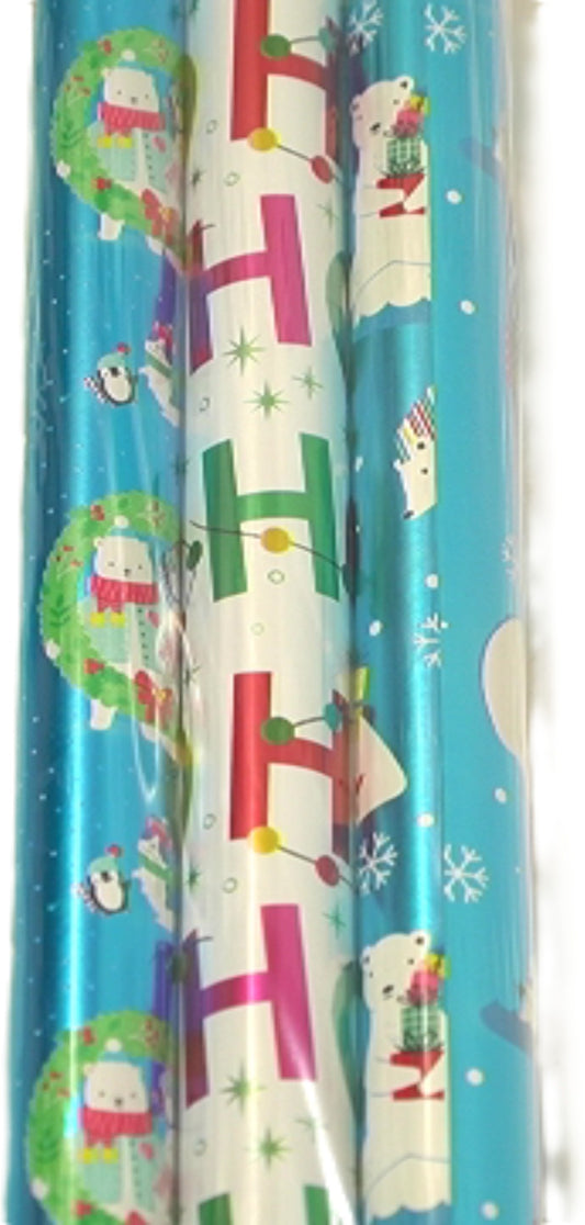 Two Sided Christmas Gift Wrap 3 Rolls 2.5' x 2.22yd Hallmark - Additional View