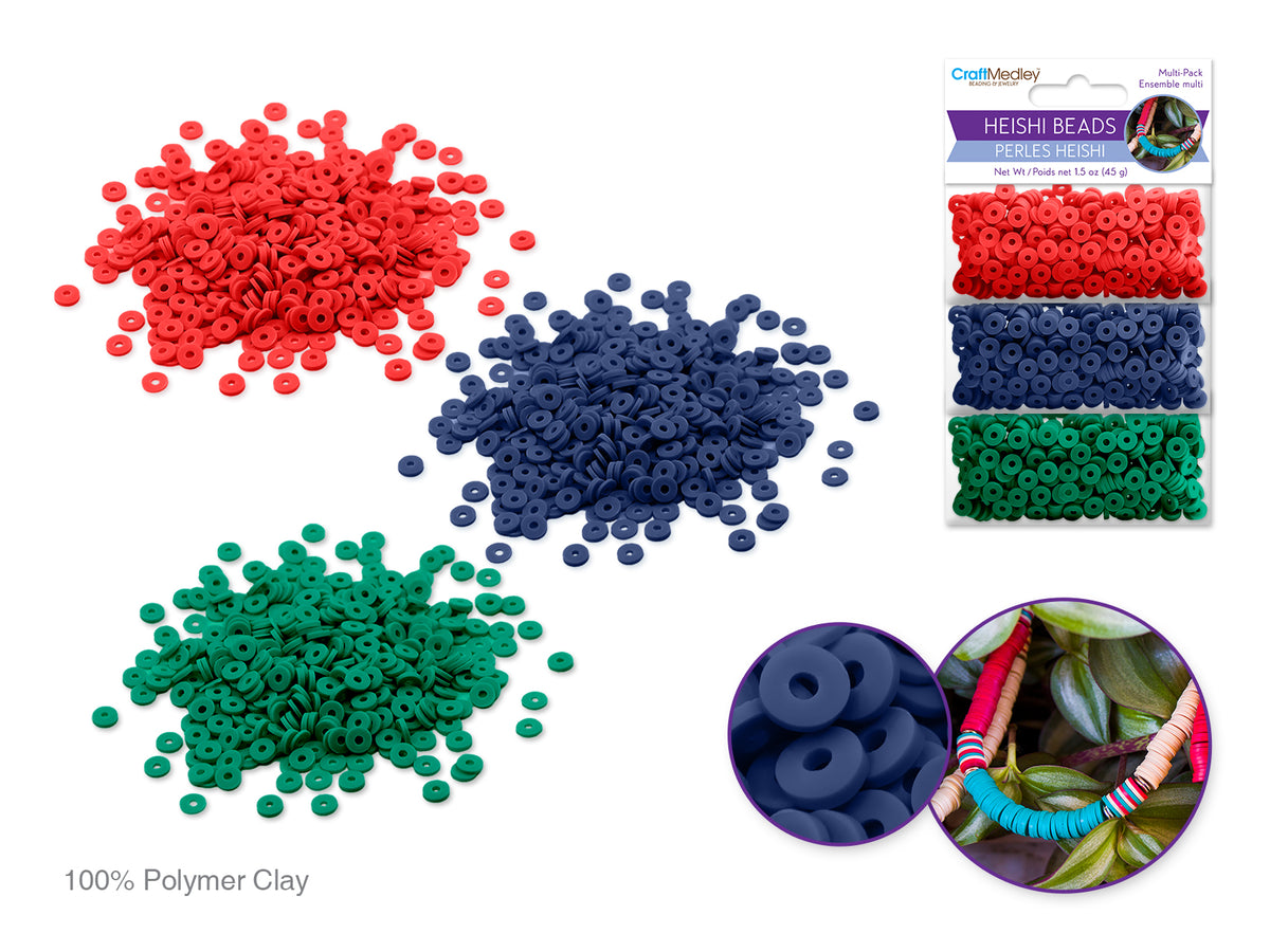 Perles en argile polymère : Heishi rond 6 mm 45 g 3 couleurs 15 g ch. B) Audacieux
