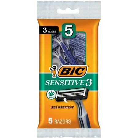 Bic Sensitive 3 Rasoirs Jetables Peaux Sensibles Hommes 3 Lames Lot de 5