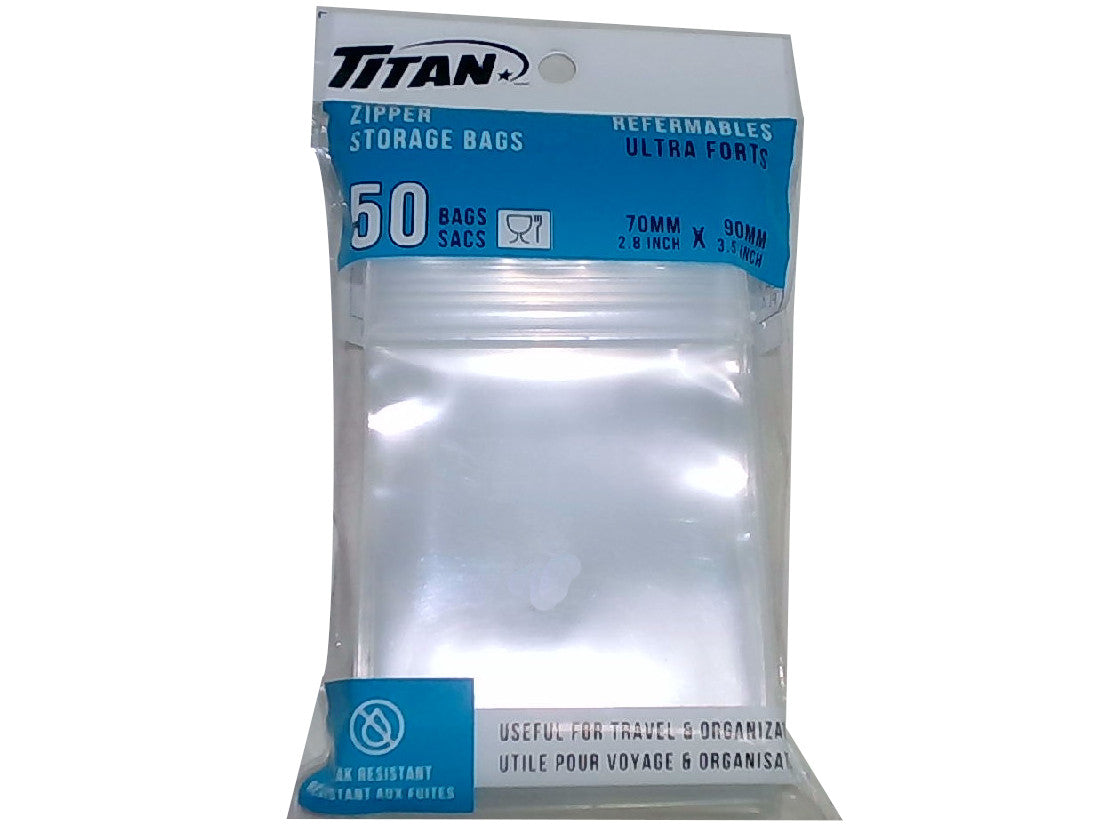 Sacs de rangement à fermeture éclair résistants 70x90mm lot de 50 Titan