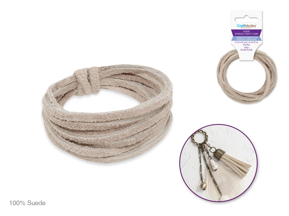 Jewelry/Craft Cord Natural: 100% Suede 3mm Flat x2m