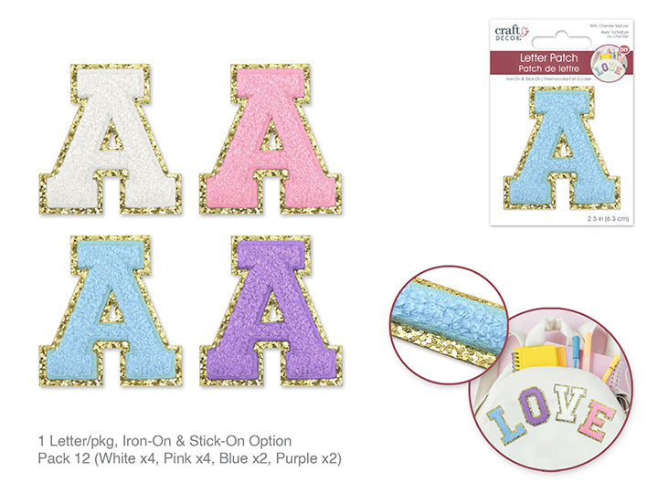 Patch Lettre/Autocollant à Repasser 3D Chenille de 2,5" A