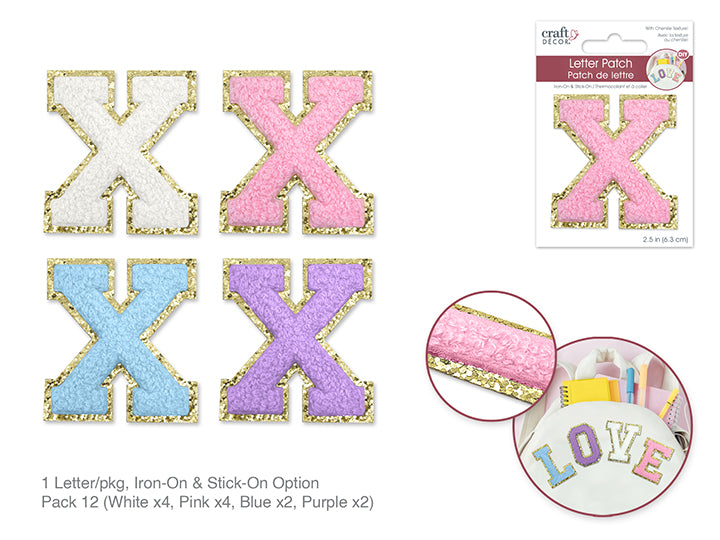 2.5" Iron-On Letter/Sticker Patch 3D Chenille X