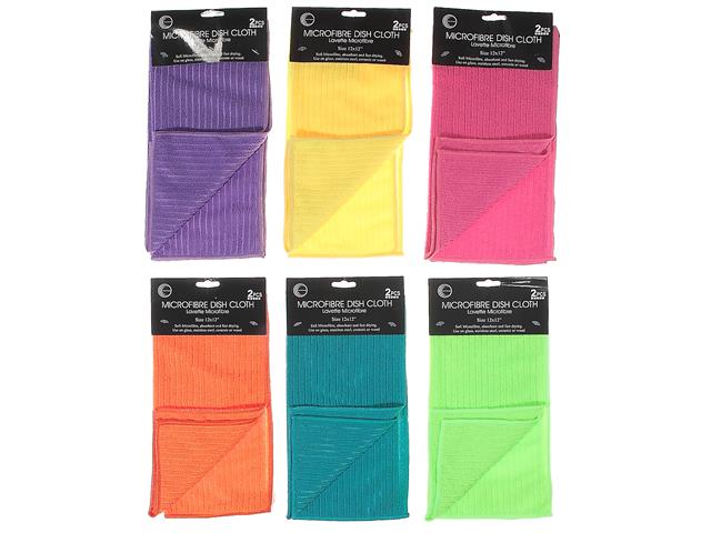Dish Cloth 2 Pc Microfibre Asstd Bright Cols 12" X 12