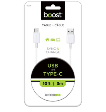 USB A - USB C 10Ft White Cable Elink