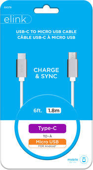 USB C - Micro USB 6Ft White Cable Elink