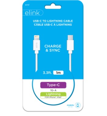 USB C - Lightning 3Ft White Cable Elink