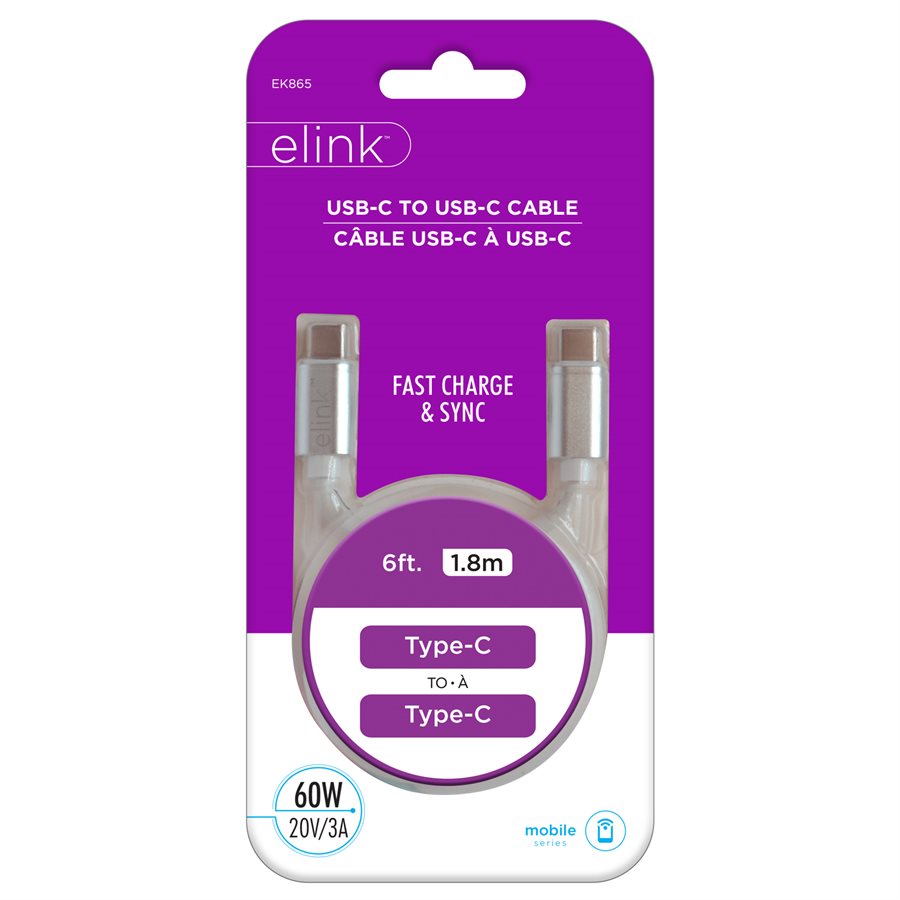 Câble USB-C vers USB-C 1,8 m blanc Elink