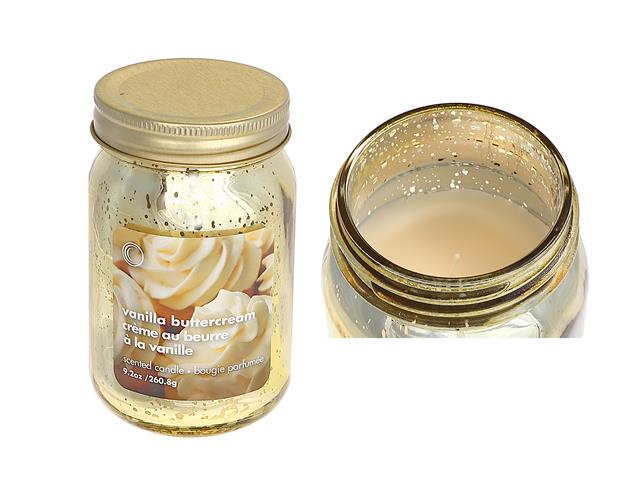 Bougie Mason Jar 260g Électroplaquée Crème au Beurre Vanille 7,6 Diam X 12,7 H