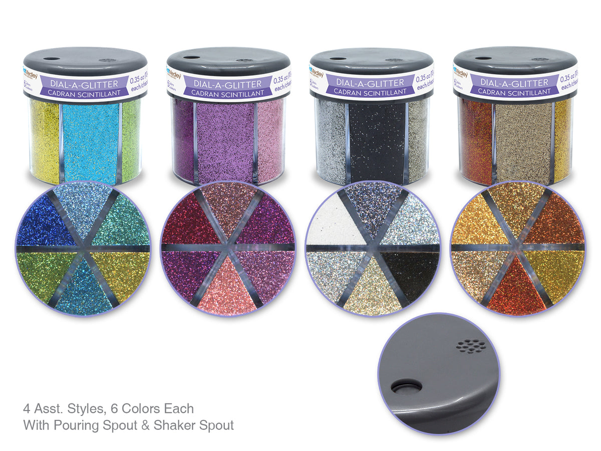 Glitter Jar 60g 6-Col Asst 3eax4styles Twinkle Town Dial-A-Glitter