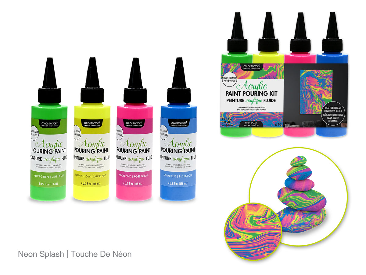 Acrylic Pouring Paint Kit 4pk 4oz Ready To Pour D) Neon Splash
