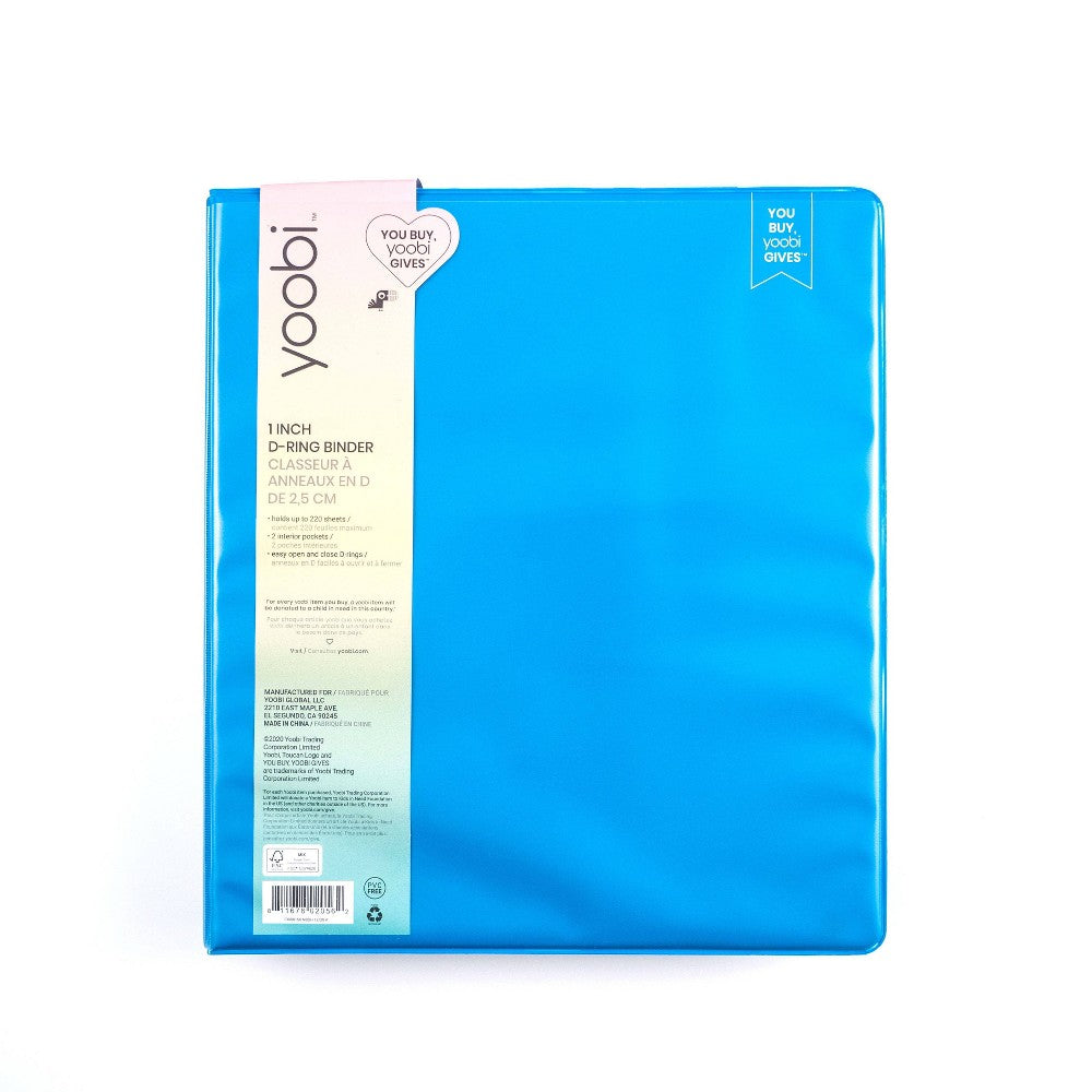 1" D Ring Binder Blue Holds 220 Sheets Yoobi