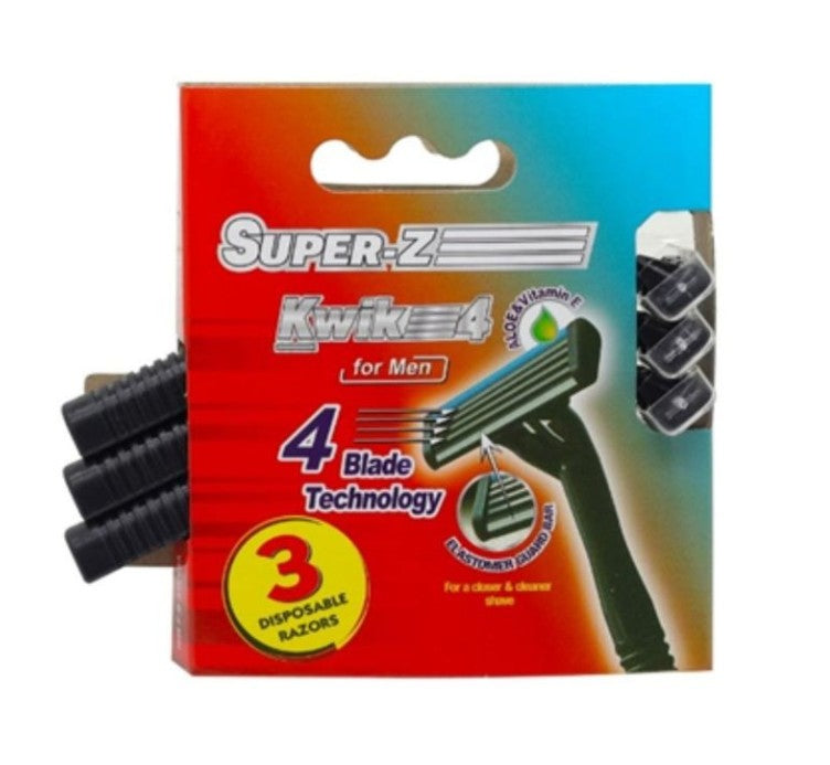 Disposable Razor 4 Blade 3pk Black Super-Z