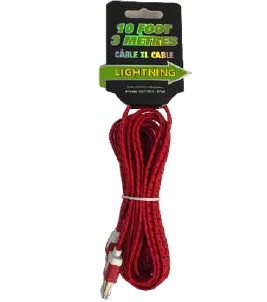 Câble tressé USB-A vers Lightning de 3 m (assortiment de couleurs) CM