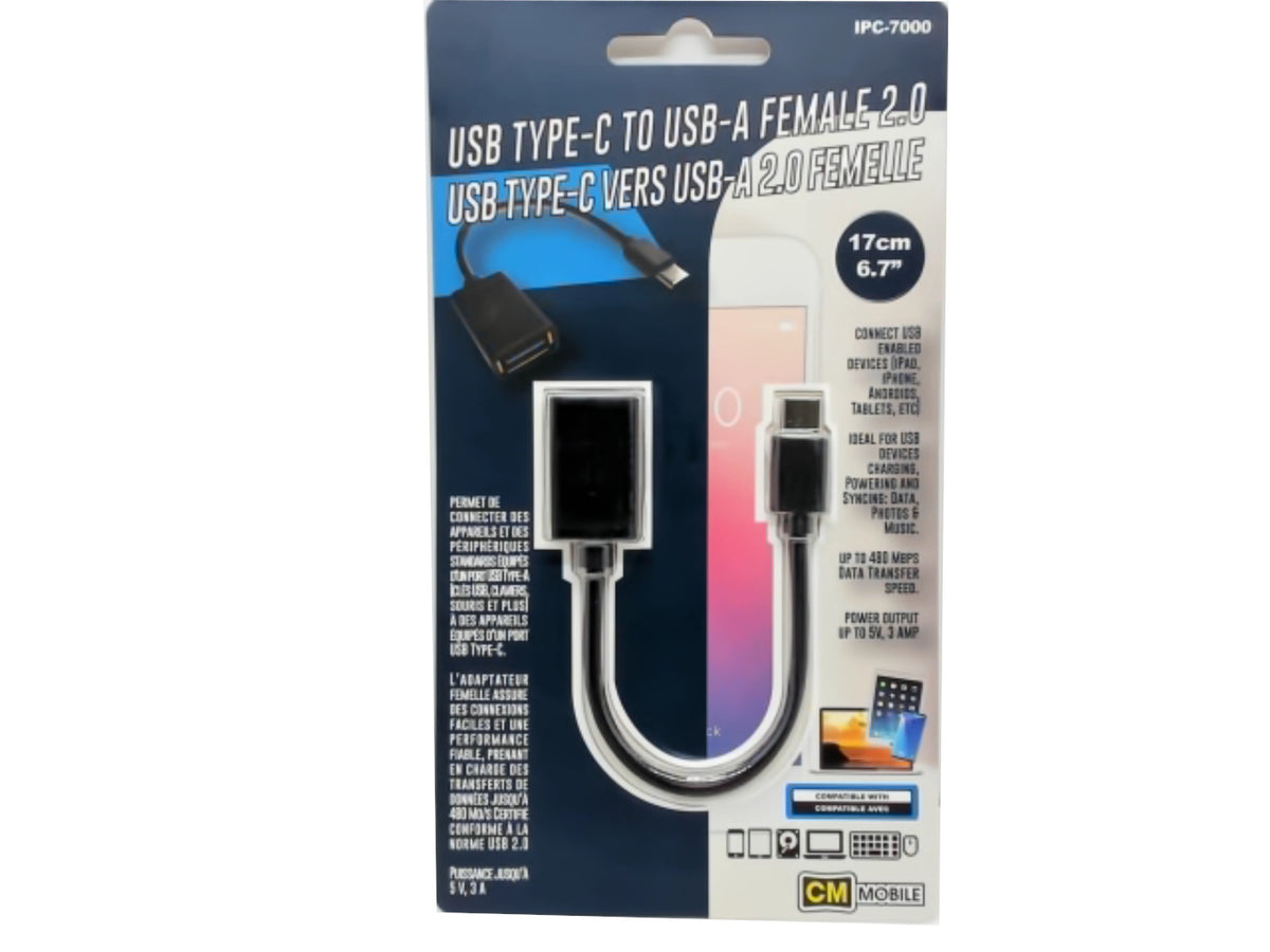 Câble USB Type-C® vers USB-A femelle 2.0 OTG 17cm