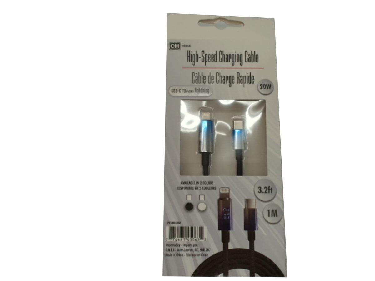 USB C - Lightning 3.3Ft Black Cable w/ Display CM