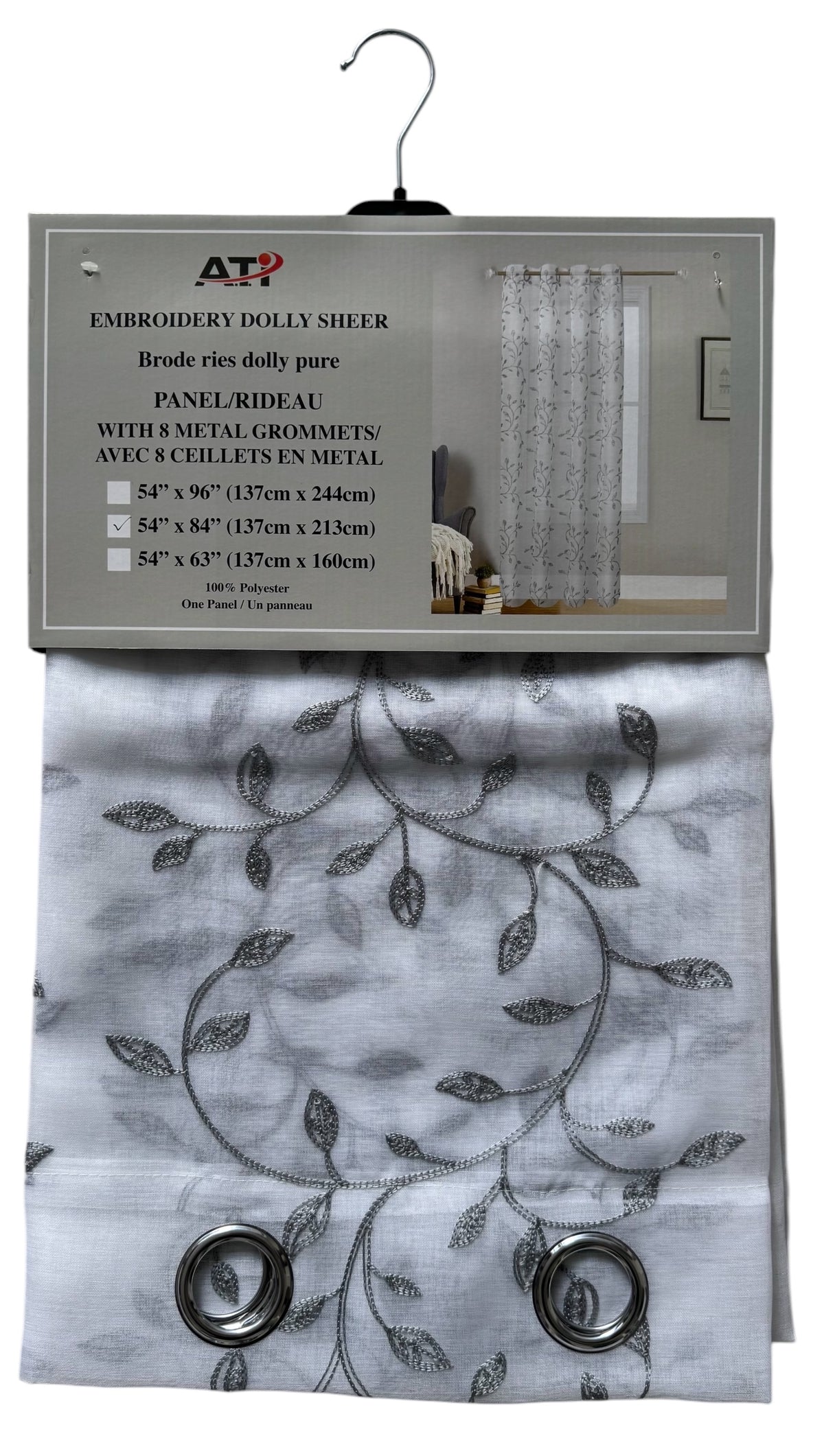 Curtain Sheer 54X84"W/Gry Leaf