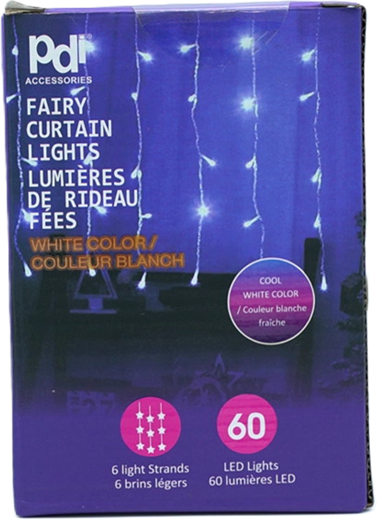 LED fairy curtain lights 60 LEDs 6 strands cool white 3 AA batteries required
