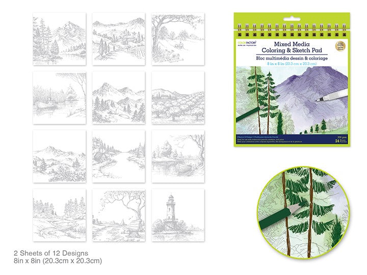 Mixed Media Pad Landscape 24 Sheet 250gsm 8" x 8" Color Factory