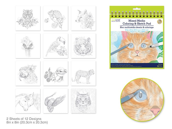 Mixed Media Pad Wildlife 24 Sheet 250gsm 8" x 8" Color Factory