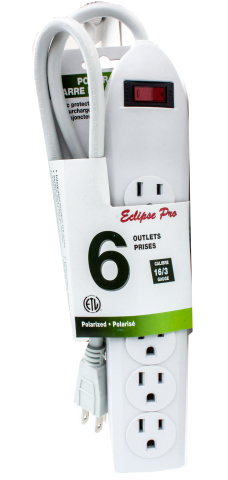 Power bar strip 6 outlets 3 foot cord w/surge