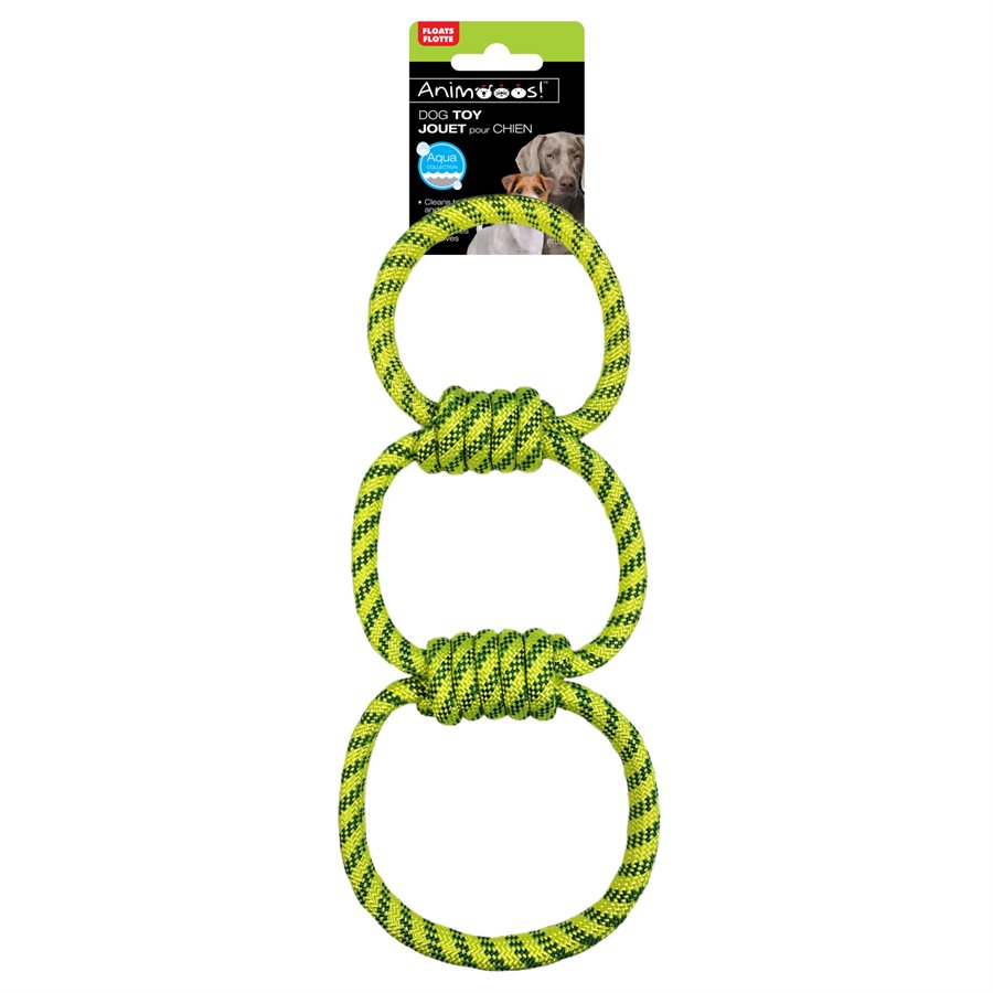 Jouet pour chien Corde flottante 3 anneaux 40,6 cm Animoos