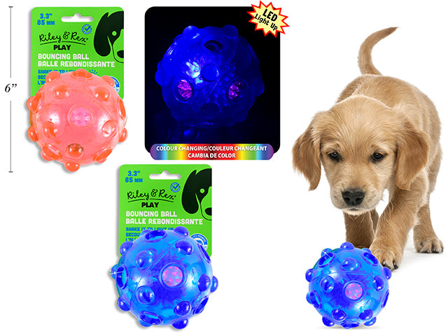 Dog Bouncing Ball 85mm PVC Light-Up. 3 Asst.Colours.