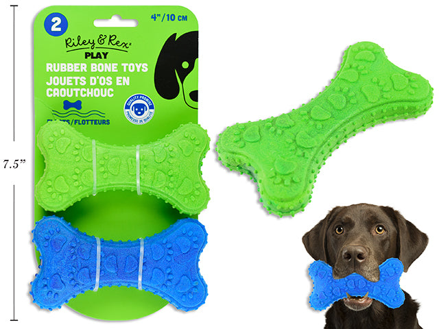 Rubber Bone Toy 2pk 4in. 2 Cols/Pack