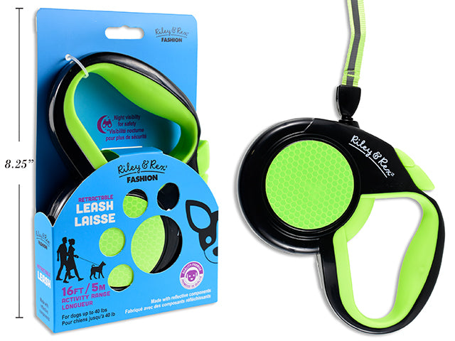 Retractable Leash 16ft with Reflector Lime Green Only.