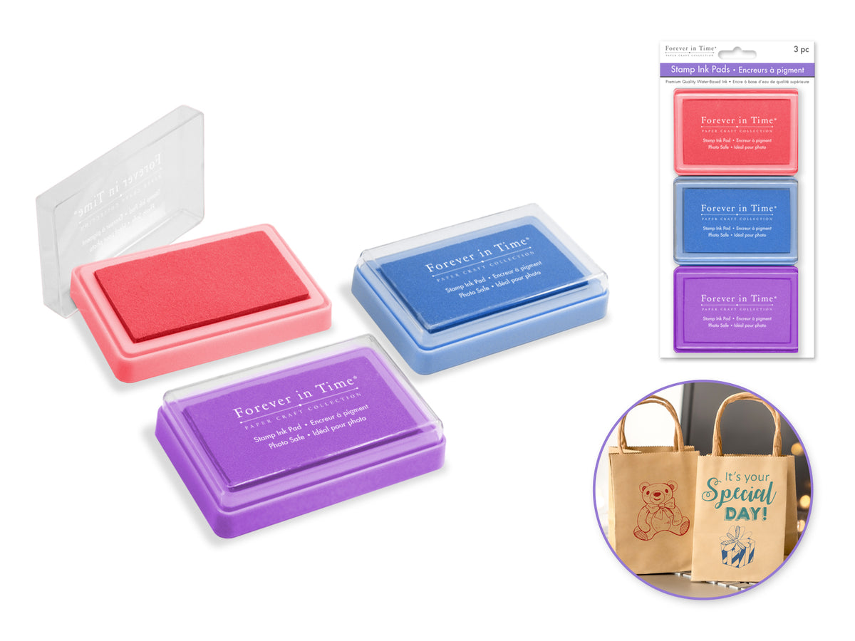 Tampon encreur : 3"x1.75" Pigment Couleur unie lot de 3 Couleurs assorties B) Vives