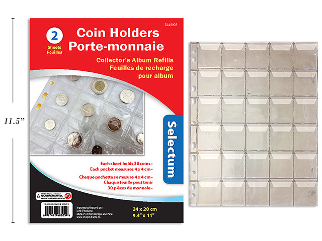 2 COIN HOLDERS FOR 30COINS@PKT4X4CM 9-3/8X11"FI ITS BINDER