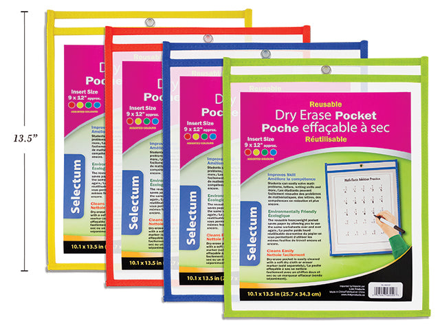 Dry Erase Pockets Re-Usable 4 asst.colors