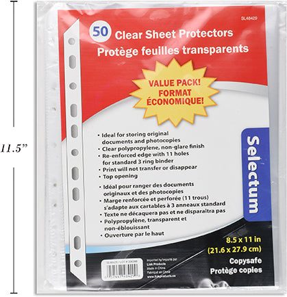 Protège-documents 50 pièces 21,5x28 cm Paquet économique Copie sûre