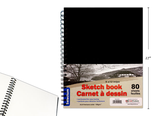 Sketch Book Hard Cover Coil 80 sheets 9"x12" Acid Free