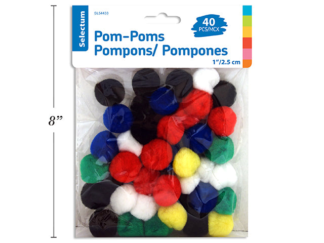 Pom Poms 40pk 1" size Asst.Colors