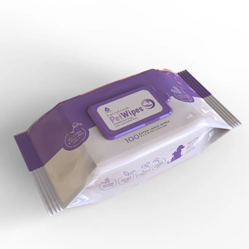 Furry Fresh Pet Wipes 100 Extra Large Wipes Lavender Scented Pursonic