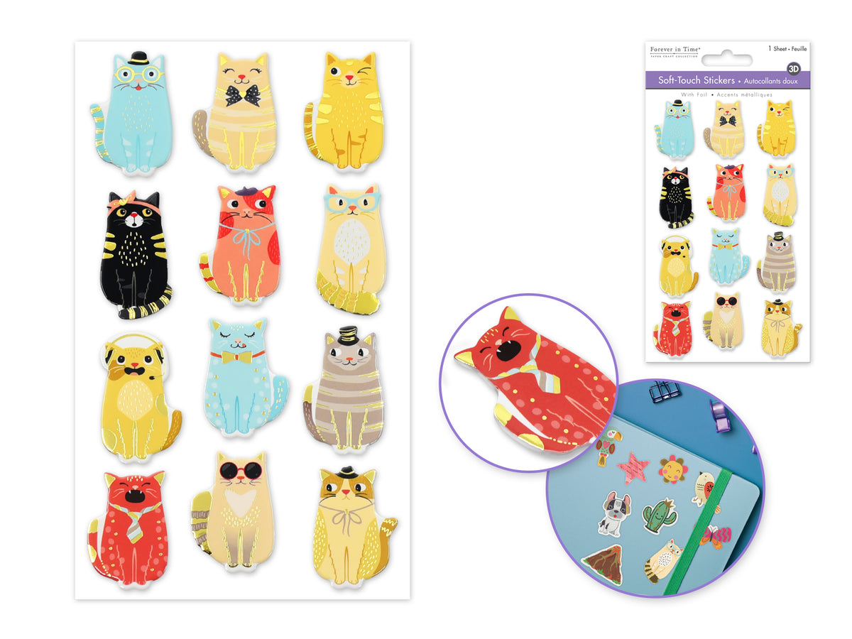 Cat Fancy Paper Craft Sticker: 3.9"x6.3" 3D Foil Soft-Touch Themed H) Cat Fancy