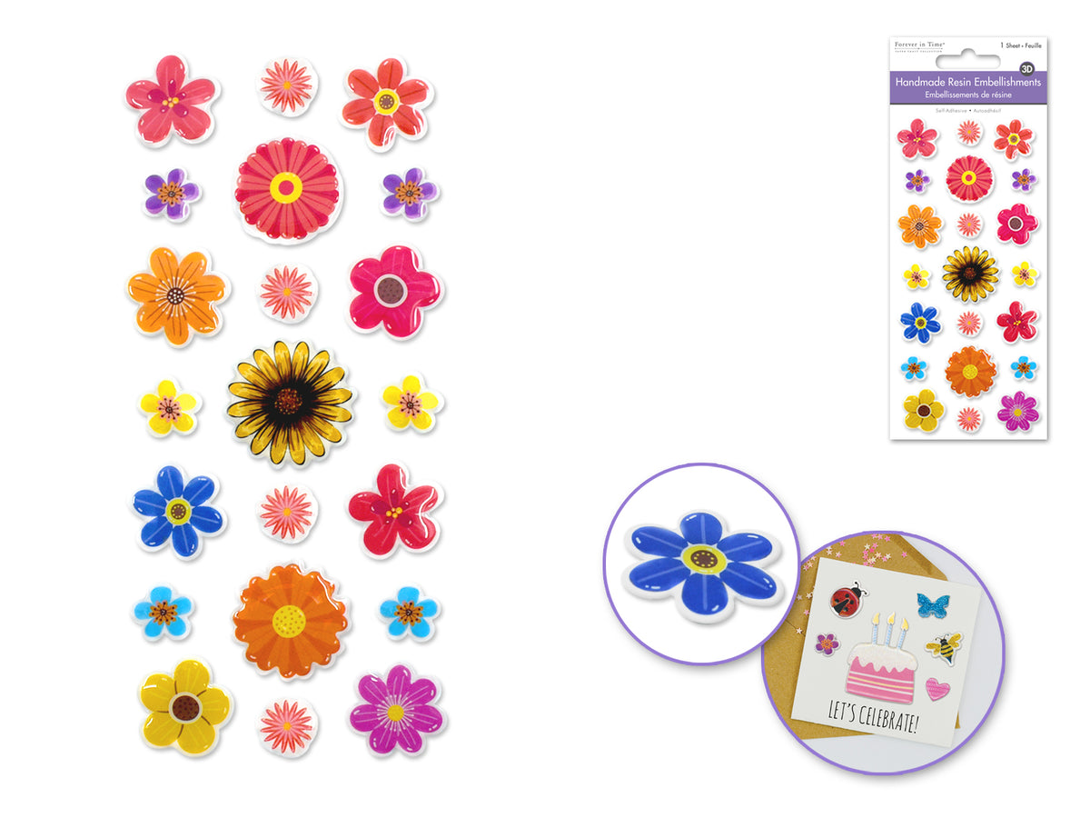 Handmade Sticker: 3d Resin Themed Elements A) Flower Medley